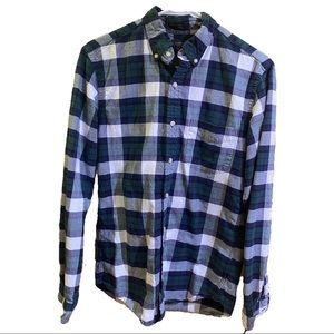 J crew green, blue, and white plaid button down